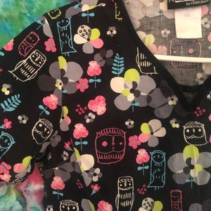 Owl print scrub top